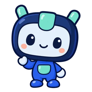 Nokumi, maskot robot biru dan mint yang melambaikan tangan